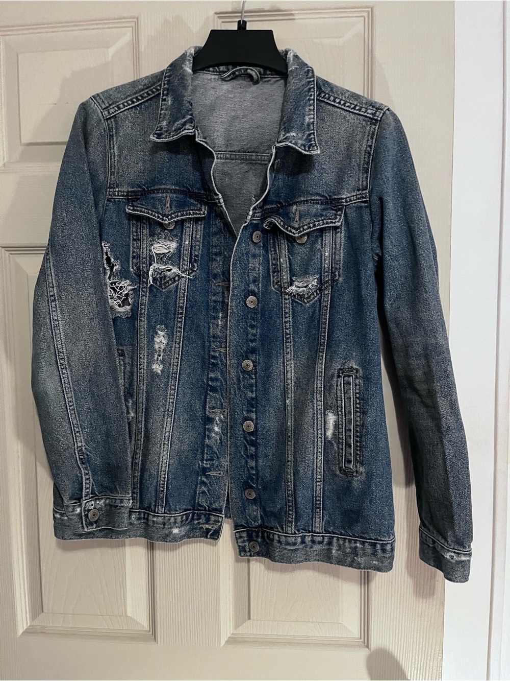 Zara Blue Distressed Denim Jacket